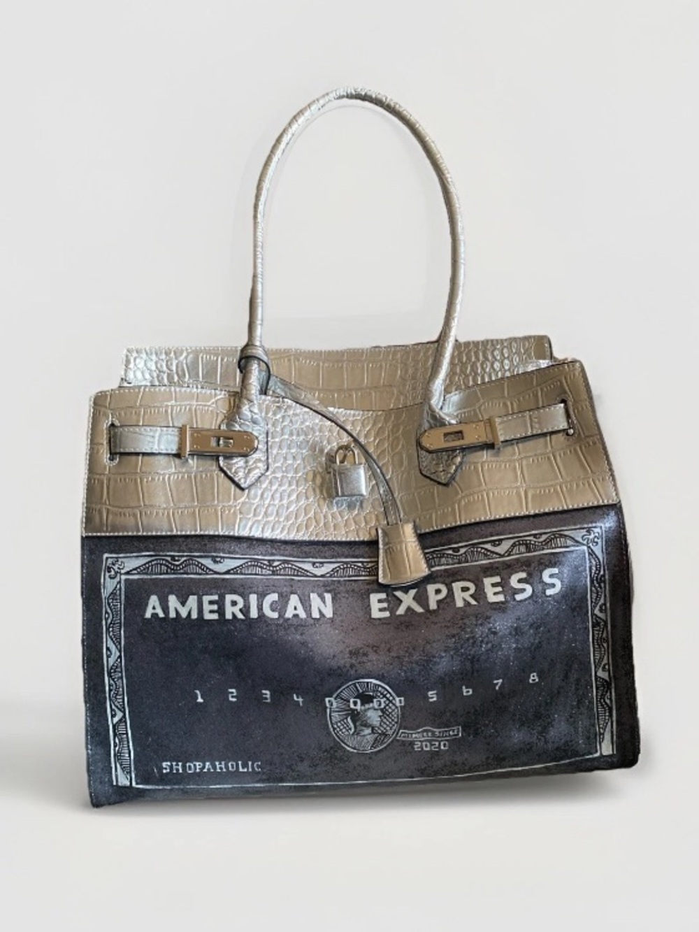 Hand Painted/Upcycled Tote Bag “shopaholic” Black Card Motif. XL. DeVesi #summer